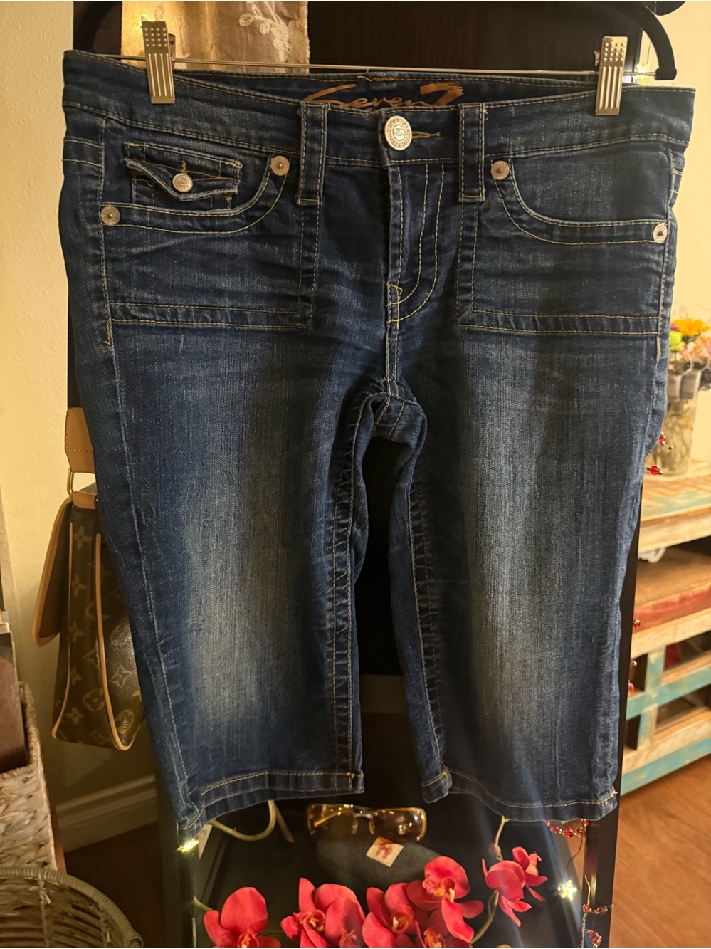 Seven7 Dark Blue Cropped Denim Capris